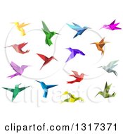 Poster, Art Print Of Colorful Origami Hummingbirds