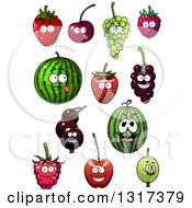 Poster, Art Print Of Cartoon Strawberry Cherry Green Grape Raspberry Watermelon Currants And Gooseberry Characters