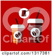 Clipart Of A Flat Design Of Take Out Coffee Cups On Red Royalty Free Vector Illustration