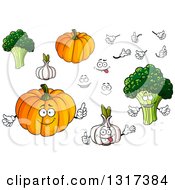Poster, Art Print Of Cartoon Broccoli Garlic Pumpkin Hands And Faces