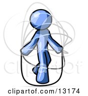 Blue Man Jumping Rope During A Cardio Workout Clipart Illustration