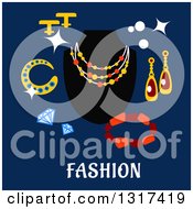 Poster, Art Print Of Flat Design Jewelery With Text On Blue