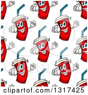 Clipart Of A Seamless Background Pattern Of Happy Fountain Soda Characters 2 Royalty Free Vector Illustration