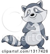 Clipart Of A Cartoon Cute Raccoon Looking Over To The Side Royalty Free Vector Illustration by Vector Tradition SM