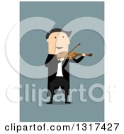 Poster, Art Print Of Flat Design White Man Playing A Violin On Blue