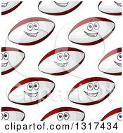 Poster, Art Print Of Seamless Background Pattern Of Happy Rugby Ball Characters