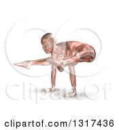 Clipart Of A 3d Anatomical Woman In A Yoga Pose With Visible Muscle Map On White Royalty Free Illustration