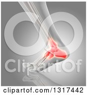 Clipart Of A 3d Closeup Of A Human Foot With Glowing Ankle Bone Pain On Gray Royalty Free Illustration