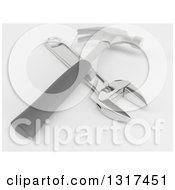Clipart Of A 3d Hammer Over A Spanner Wrench On Shading Royalty Free Illustration