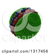 Poster, Art Print Of 3d Blue And Red Cars On A Roadway Around A Grassy Planet On White 3