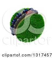 Poster, Art Print Of 3d Blue And Red Cars On A Roadway Around A Grassy Planet On White 4
