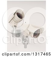 Poster, Art Print Of 3d Two White Hd Cctv Security Surveillance Cameras Mounted On A Wall On Off White 2