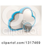 3d Cloud Storage Icon With A Round Padlock On Shaded White 2