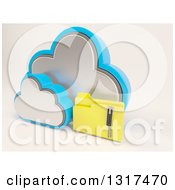 Poster, Art Print Of 3d Cloud Icon With A Zipped Folder On Off White