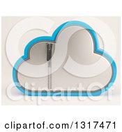 3d Silver And Blue Zipped Secured Cloud Drive Icon On Off White
