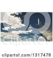 Poster, Art Print Of 3d Lone Woman Standing On A Mountain Edge Against A Cloudy Sky