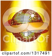 Poster, Art Print Of 3d Gold Ribbon Banner Over A Disco Ball With Lights