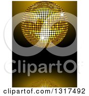 Poster, Art Print Of 3d Gold Disco Ball And Reflection On Gradient Black