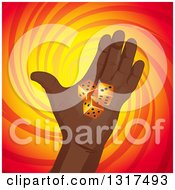 Poster, Art Print Of Black Hand Holding Dice Over A Red And Yellow Swirl