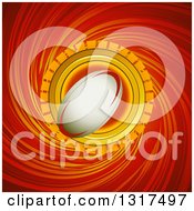 Poster, Art Print Of Halftone Rugby Football Icon Over A Red And Yellow Swirl