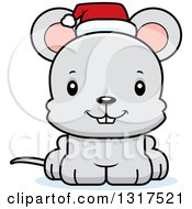 Poster, Art Print Of Cartoon Cute Happy Christmas Mouse Wearing A Santa Hat