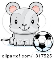 Poster, Art Print Of Cartoon Cute Happy Mouse Sitting By A Soccer Ball