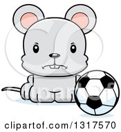 Poster, Art Print Of Cartoon Cute Mad Mouse Sitting By A Soccer Ball