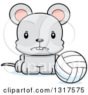 Poster, Art Print Of Cartoon Cute Mad Mouse Sitting By A Volleyball