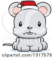 Poster, Art Print Of Cartoon Cute Mad Christmas Mouse Wearing A Santa Hat