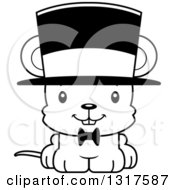 Animal Lineart Clipart Of A Cartoon Black And WhiteCute Happy Mouse Gentleman Wearing A Top Hat Royalty Free Outline Vector Illustration