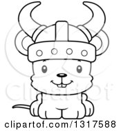 Animal Lineart Clipart Of A Cartoon Black And WhiteCute Happy Mouse Viking Royalty Free Outline Vector Illustration