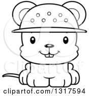 Animal Lineart Clipart Of A Cartoon Black And WhiteCute Happy Mouse Zookeeper Royalty Free Outline Vector Illustration