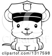 Animal Lineart Clipart Of A Cartoon Black And WhiteCute Happy Mouse Police Officer Royalty Free Outline Vector Illustration