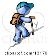 Blue Man Backpacking And Hiking Uphill Clipart Illustration by Leo Blanchette