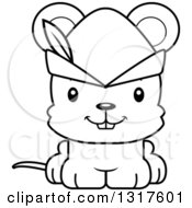 Animal Lineart Clipart Of A Cartoon Black And WhiteCute Happy Robin Hood Mouse Royalty Free Outline Vector Illustration