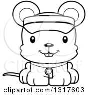 Poster, Art Print Of Cartoon Black And White Cute Happy Mouse Lifeguard