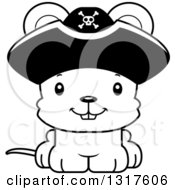 Animal Lineart Clipart Of A Cartoon Black And WhiteCute Happy Mouse Pirate Royalty Free Outline Vector Illustration