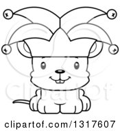 Animal Lineart Clipart Of A Cartoon Black And WhiteCute Happy Mouse Jester Royalty Free Outline Vector Illustration