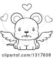 Animal Lineart Clipart Of A Cartoon Black And WhiteCute Mad Mouse Cupid Royalty Free Outline Vector Illustration