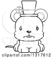 Animal Lineart Clipart Of A Cartoon Black And WhiteCute Mad St Patricks Day Irish Mouse Royalty Free Outline Vector Illustration