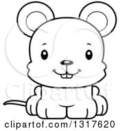 Animal Lineart Clipart Of A Cartoon Black And WhiteCute Happy Mouse Royalty Free Outline Vector Illustration