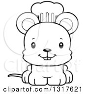 Animal Lineart Clipart Of A Cartoon Black And WhiteCute Happy Mouse Chef Royalty Free Outline Vector Illustration