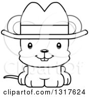 Animal Lineart Clipart Of A Cartoon Black And WhiteCute Happy Mouse Cowboy Royalty Free Outline Vector Illustration