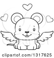 Animal Lineart Clipart Of A Cartoon Black And WhiteCute Happy Mouse Cupid Royalty Free Outline Vector Illustration