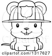 Poster, Art Print Of Cartoon Black And White Cute Happy Mouse Firefighter