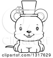 Animal Lineart Clipart Of A Cartoon Black And WhiteCute Happy St Patricks Day Irish Mouse Royalty Free Outline Vector Illustration