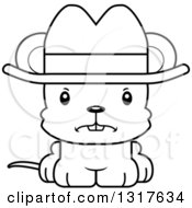 Animal Lineart Clipart Of A Cartoon Black And WhiteCute Mad Mouse Cowboy Royalty Free Outline Vector Illustration