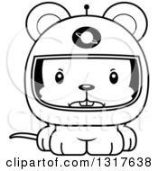 Animal Lineart Clipart Of A Cartoon Black And WhiteCute Mad Mouse Astronaut Royalty Free Outline Vector Illustration