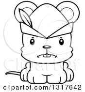 Animal Lineart Clipart Of A Cartoon Black And WhiteCute Mad Robin Hood Mouse Royalty Free Outline Vector Illustration