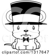 Animal Lineart Clipart Of A Cartoon Black And WhiteCute Mad Mouse Gentleman Wearing A Top Hat Royalty Free Outline Vector Illustration